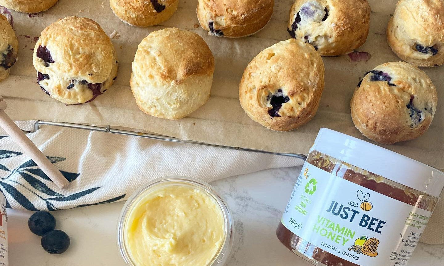Blueberry, Lemon & Ginger Scones With A Honey Butter