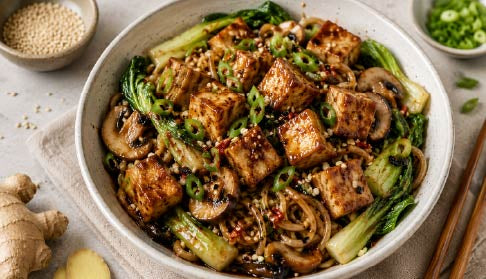 Ginger & Garlic Glazed Tofu Noodles