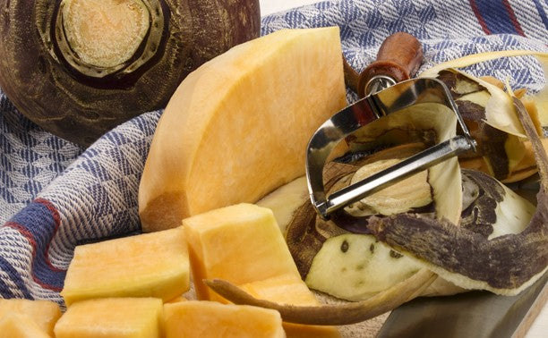 honey roast swede on a chopping board