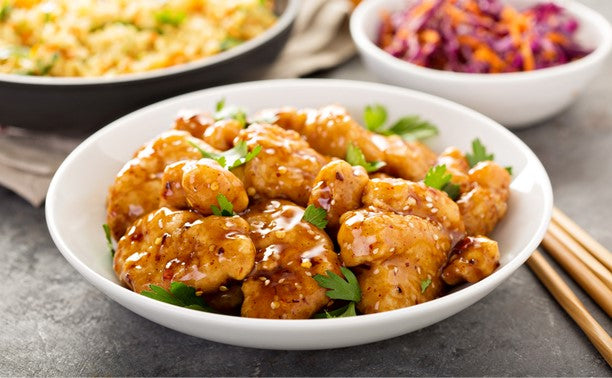Honey Stir Fried Chicken with rice and lemon and ginger