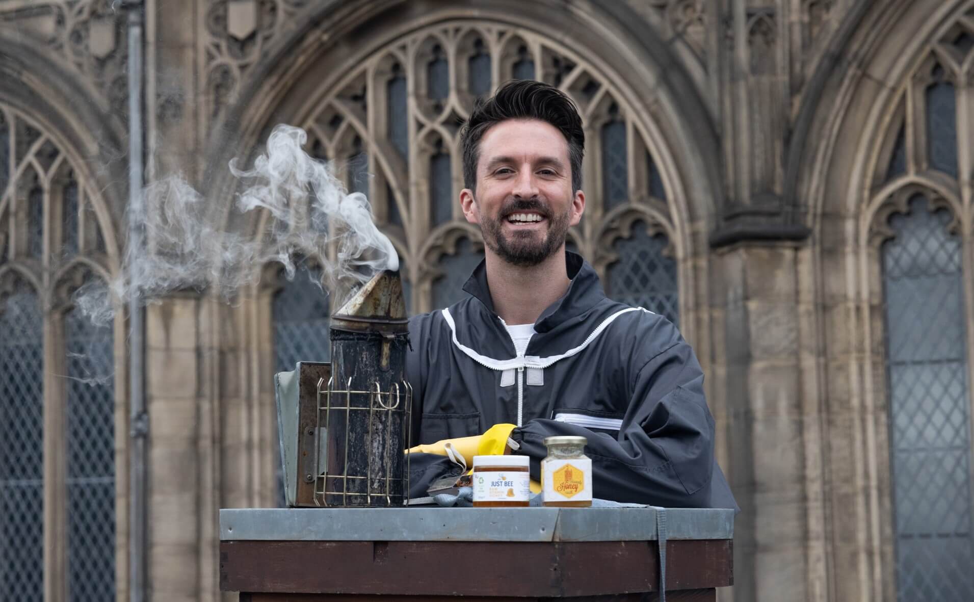 Joe at Manchester Cathedral Bee Hives Honey