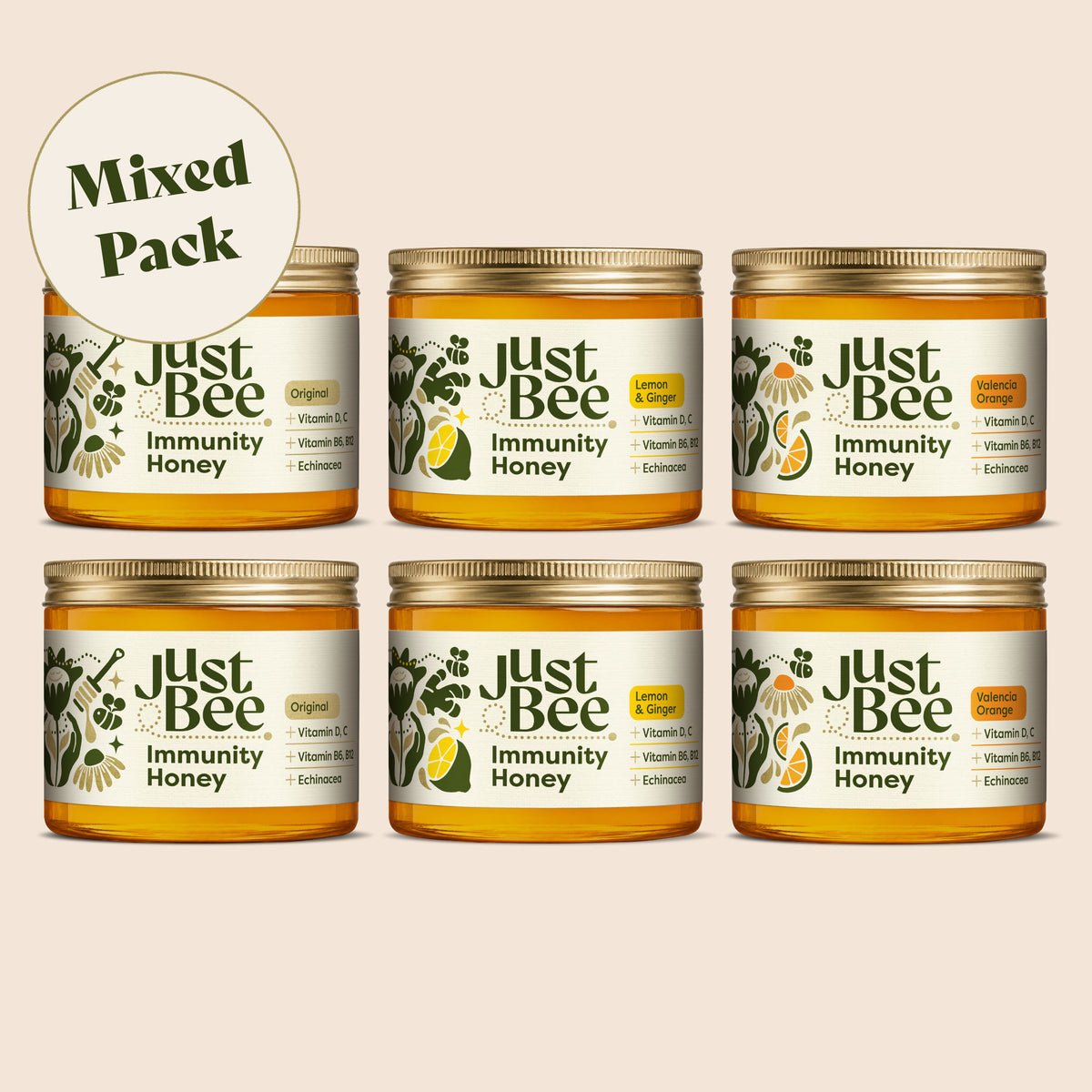 Mixed Immunity Honey Pack (2 Original & 2 Lemon & Ginger & 2 Orange)